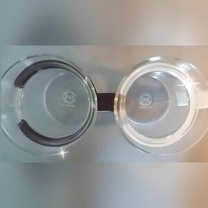 2 Vintage Bodum Clear Glass Mugs with Brown and White Handles